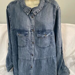 Velvet ❤️ Heart size2X Tencel Denim blue Jeans dress button down NWT long sleeve